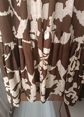 40 Beden Kahverengi Batik Desenli Uzun Bohem Elbise