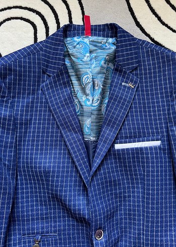 Erkek Lacivert Kareli slimfit ceket sıfır L/XL beden - Görsel 2