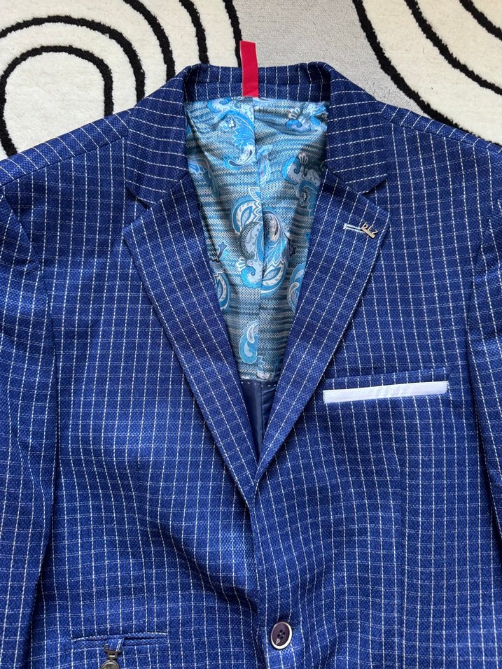 Erkek Lacivert Kareli slimfit ceket sıfır L/XL beden - Görsel 2