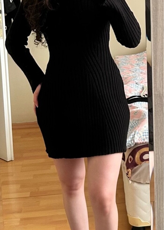 Fitilli triko elbise - Görsel 3