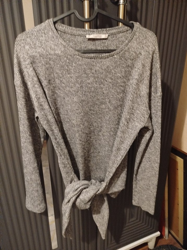 Gri Kadın Triko Salaş Kazak - Görsel 3