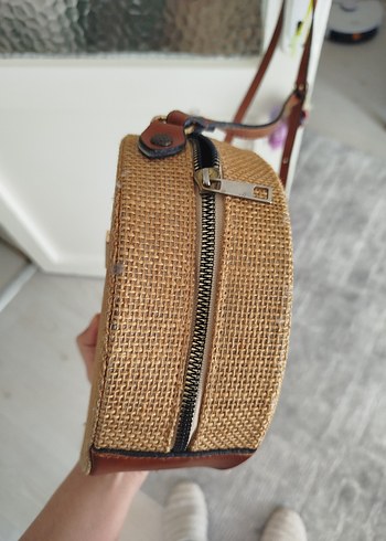 Püsküllü Bej Örgü Bohem Kadın Çanta - Görsel 3