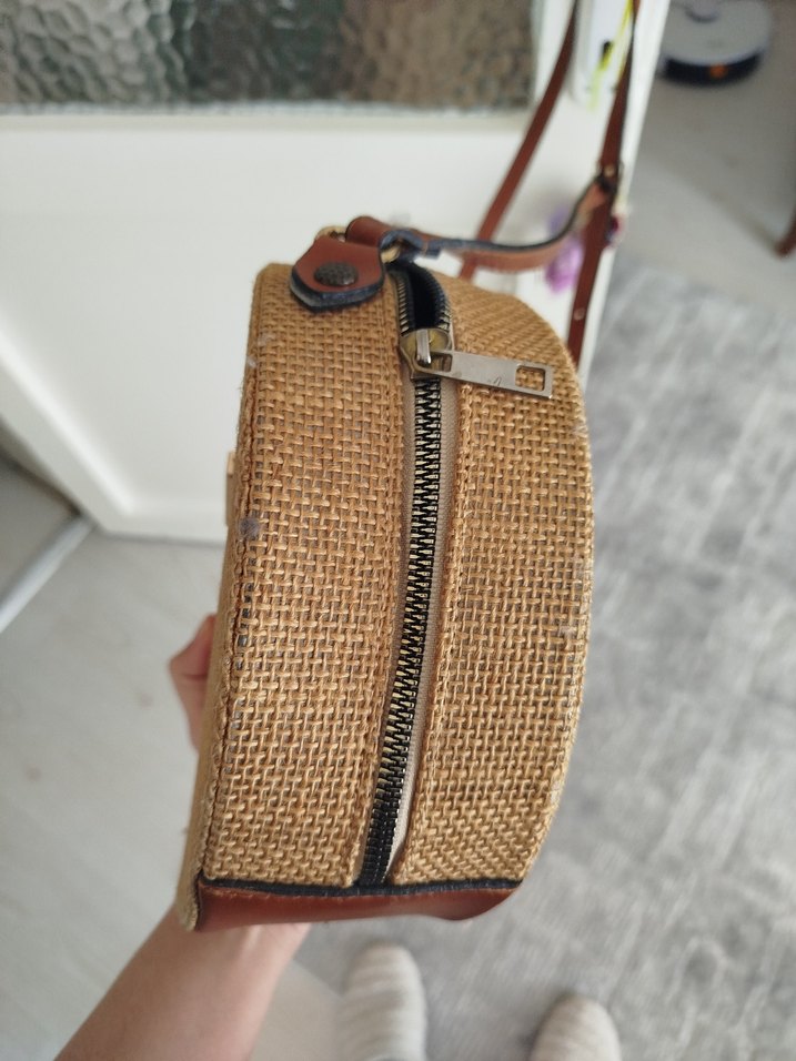 Püsküllü Bej Örgü Bohem Kadın Çanta - Görsel 3