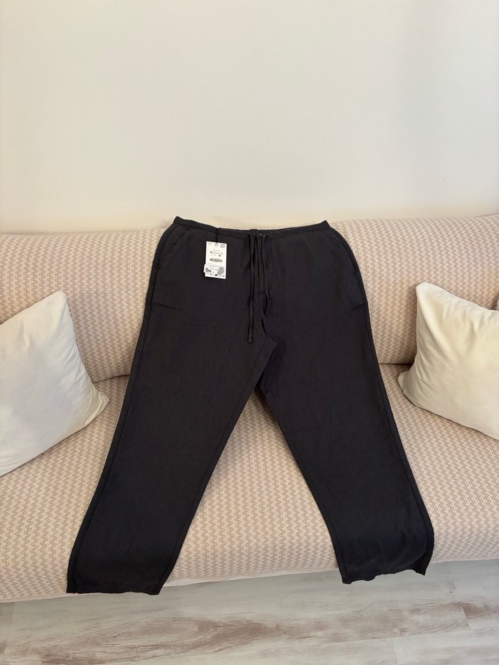 Zara  pamuklu keten pantolon etiketli - Görsel 2