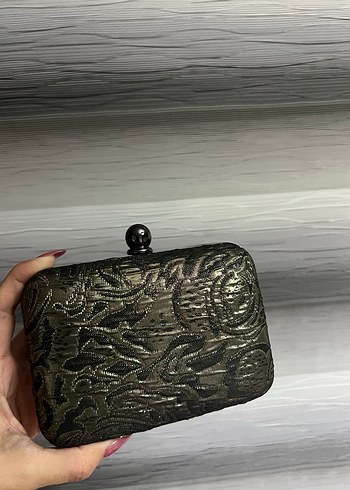Klasik Siyah Yılan Derisi Desenli Kadın Clutch