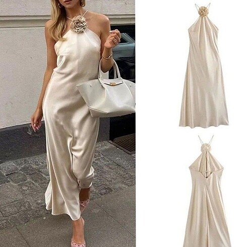 Zara model midi saten elbise