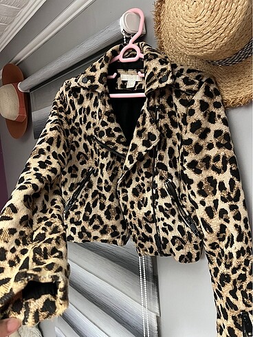 Leopar biker ceket