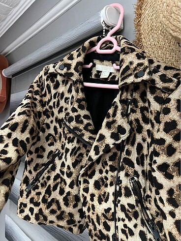 xs Beden kahverengi Renk Leopar biker ceket