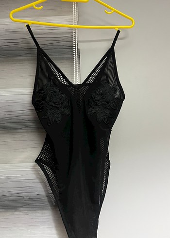 Siyah Dantel Detaylı Kadın bodysuit