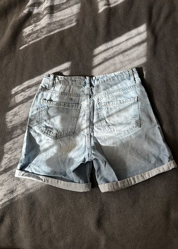 Kadın Mavi Bol Kesim Mini Denim Şort - Görsel 2