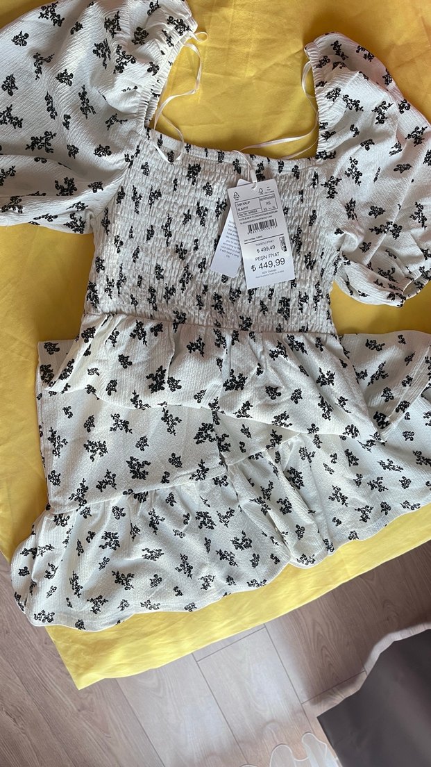 Kısa Kollu Beyaz Mini Bohem Elbise - Görsel 3