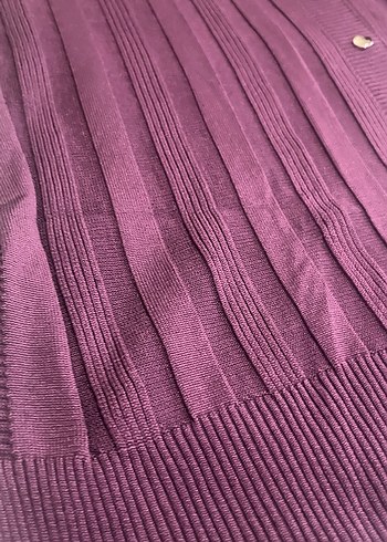 Düğmeli Parlak Mor Kadın Uzun Hırka - Görsel 4