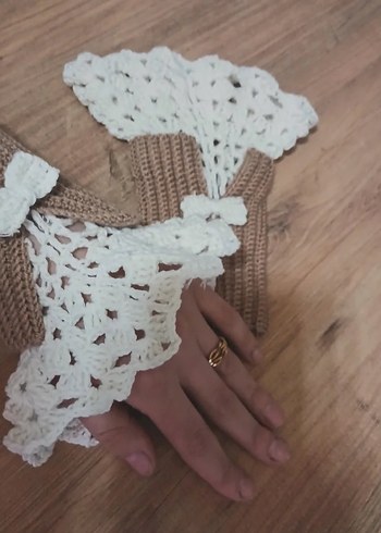 Dantel Detaylı Örgü Bohem Kadın Eldiveni - Görsel 4