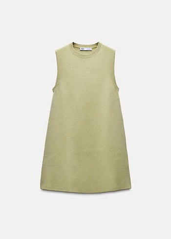 Zara Zara Bej Midi Kolsuz Triko Elbise