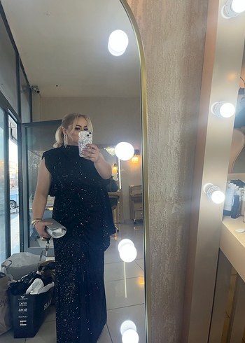 Yılan Desenli Siyah Uzun elbise 163 boy kilom 83 - Görsel 7