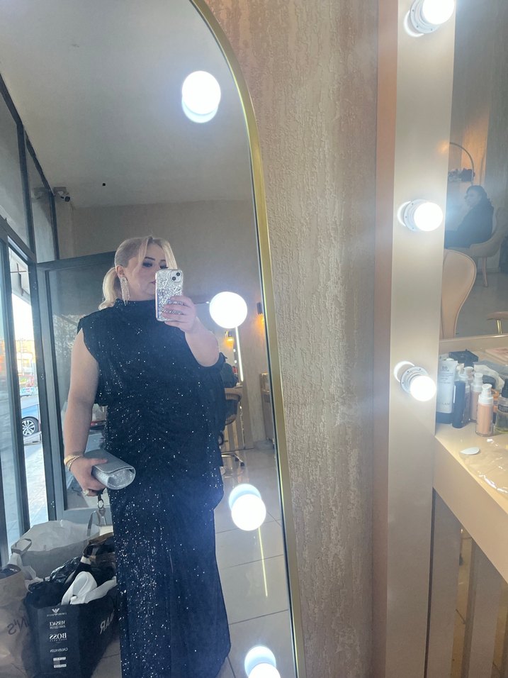 Yılan Desenli Siyah Uzun elbise 163 boy kilom 83 - Görsel 4