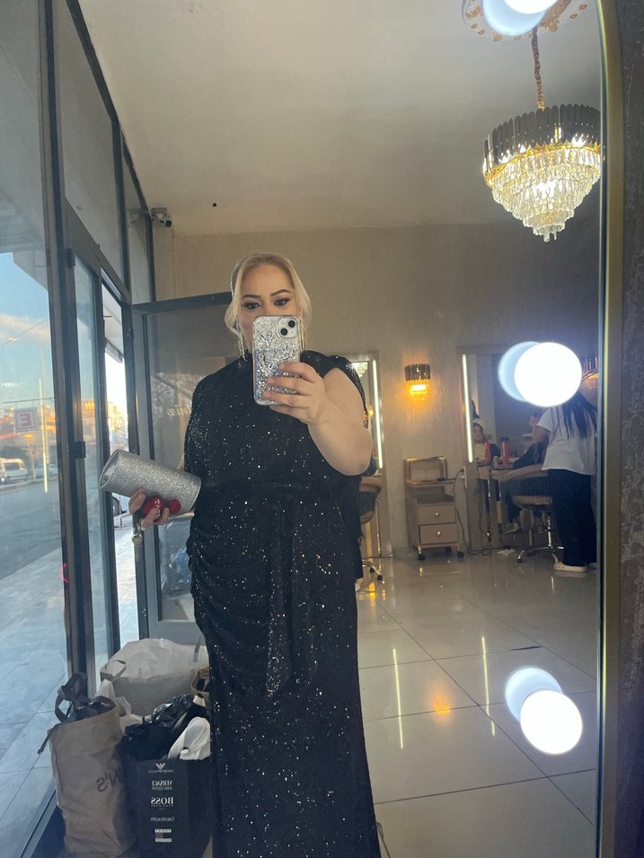 Yılan Desenli Siyah Uzun elbise 163 boy kilom 83 - Görsel 5