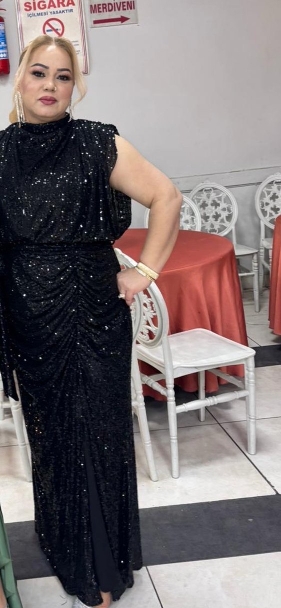 Yılan Desenli Siyah Uzun elbise 163 boy kilom 83 - Görsel 2