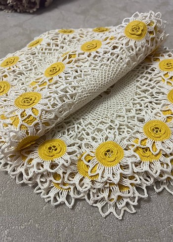 Bohem Sarı Çiçekli El İşi Dantel - Görsel 4