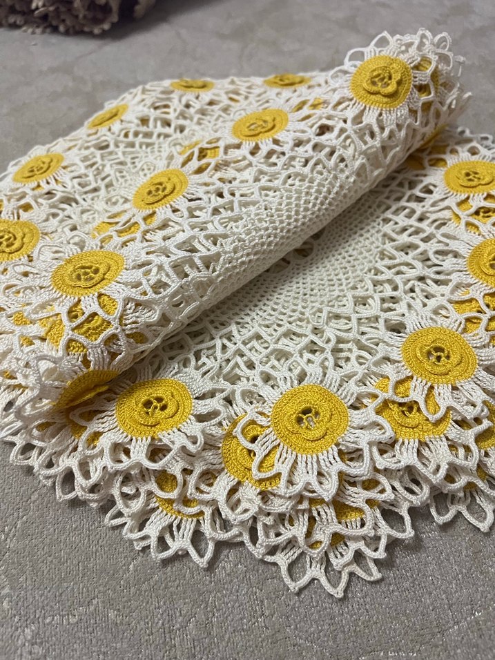Bohem Sarı Çiçekli El İşi Dantel - Görsel 4