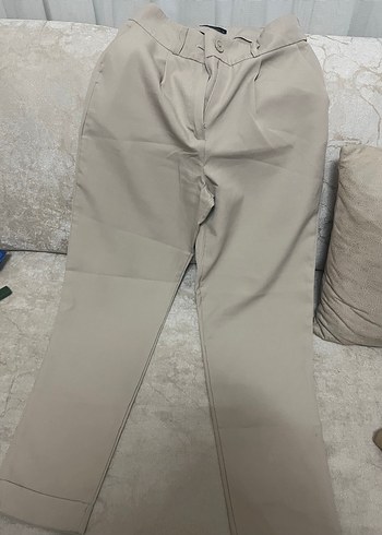 Bej Kadın Kumaş Pantolon Midi Boy - Görsel 4