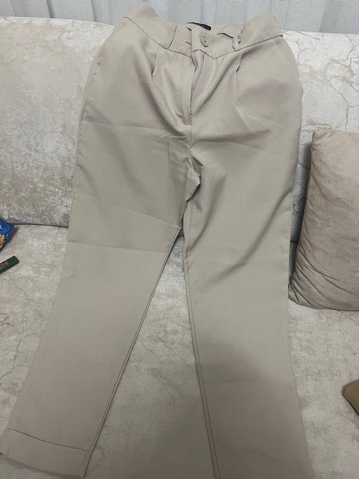 Bej Kadın Kumaş Pantolon Midi Boy - Görsel 4