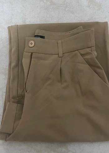 Bej Kadın Kumaş Pantolon, Kemerli, Uzun - Görsel 5