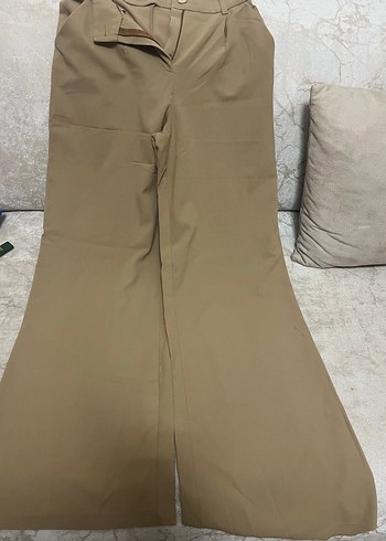 Bej Kadın Kumaş Pantolon, Kemerli, Uzun - Görsel 4