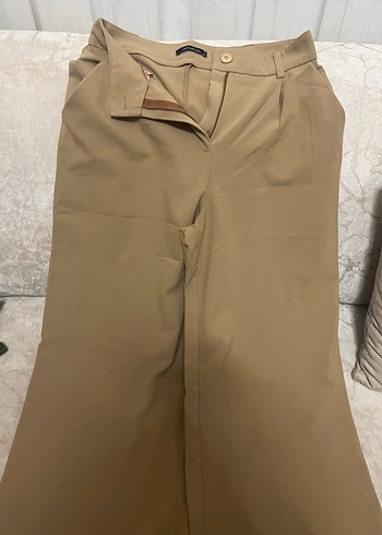 Bej Kadın Kumaş Pantolon, Kemerli, Uzun - Görsel 3