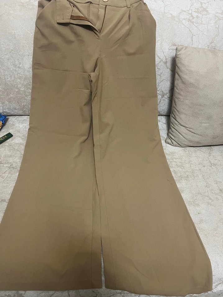 Bej Kadın Kumaş Pantolon, Kemerli, Uzun - Görsel 4