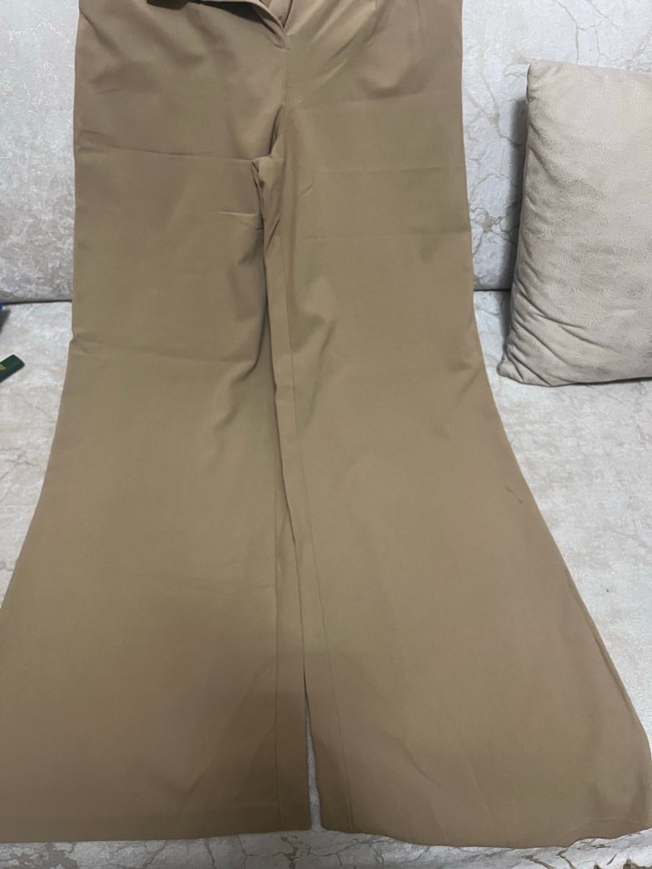 Bej Kadın Kumaş Pantolon, Kemerli, Uzun - Görsel 2