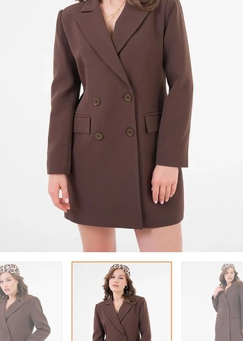 Düğmeli Kahverengi Midi Kadın Blazer