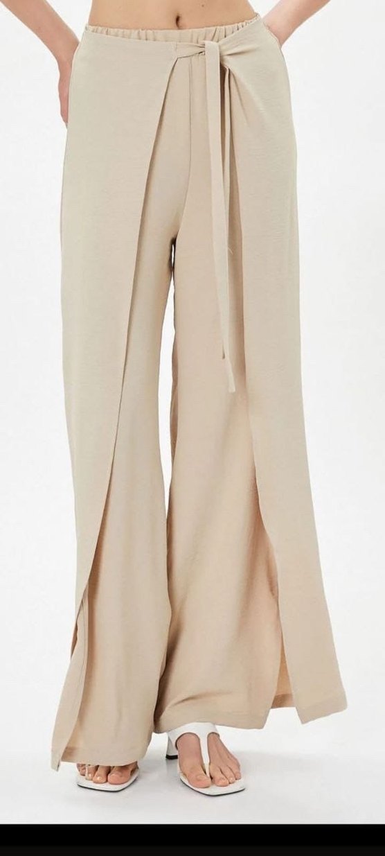 Bej Kadın Salaş Kumaş Pantolon - Görsel 2