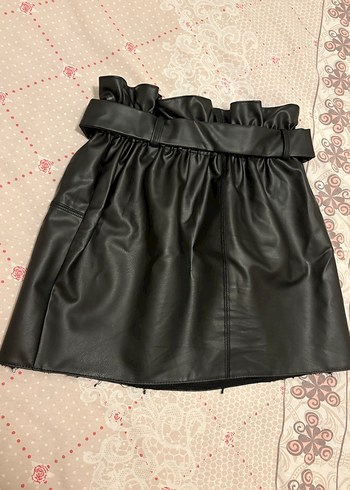 Kemerli Siyah Deri Mini Etek - Görsel 2