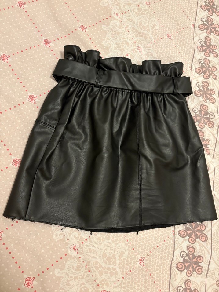 Kemerli Siyah Deri Mini Etek - Görsel 2