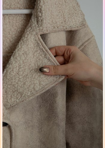 Kürklü Bej Kadın Süet Ceket - Görsel 2