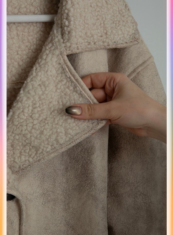 Kürklü Bej Kadın Süet Ceket - Görsel 2