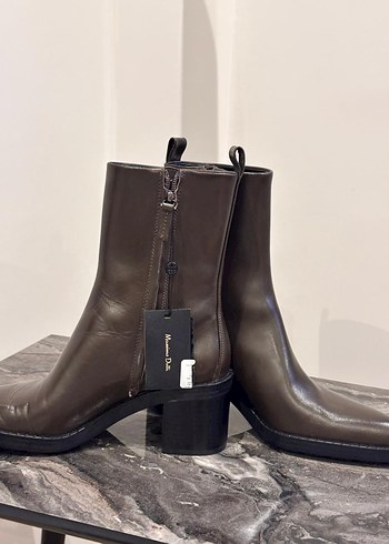 36 Beden Kahverengi Deri Stiletto Topuklu Kadın Bot