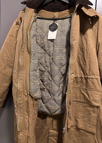 Stradivarius Bej Uzun Kadın Parka - Görsel 8