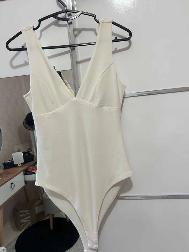 Beyaz Sade Kadın çıtçıtlı body - Görsel 2