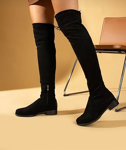 37 Beden siyah Renk Diz Üstü Çorap Çizme