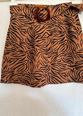 Kahverengi Zebra Desenli Mini Etek