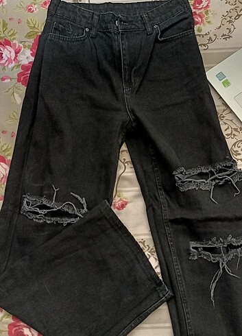30 Beden Siyah Bol paça kot pantolon