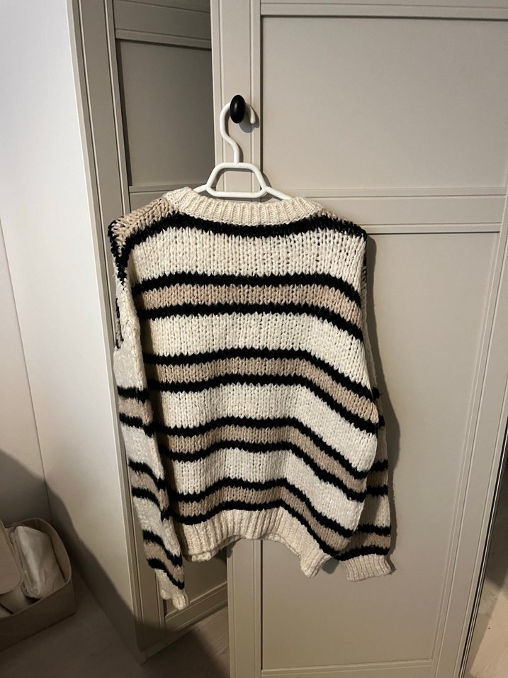 Çizgili Örgü Kadın Kazak - Görsel 3