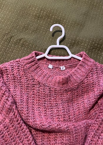 Pembe Örgü Kadın Triko Kazak - Görsel 2