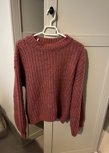 Pembe Örgü Kadın Triko Kazak - Görsel 4