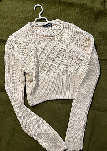 Beyaz Örgü Crop Kazak - Görsel 2