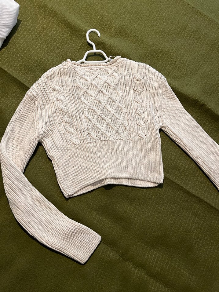 Beyaz Örgü Crop Kazak - Görsel 4