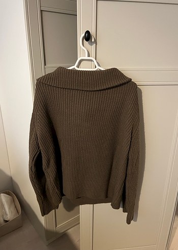 Kahverengi Yarım Fermuarlı Yün Kazak - Görsel 3