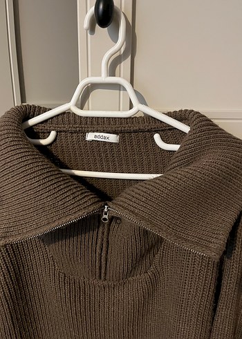 Kahverengi Yarım Fermuarlı Yün Kazak - Görsel 2